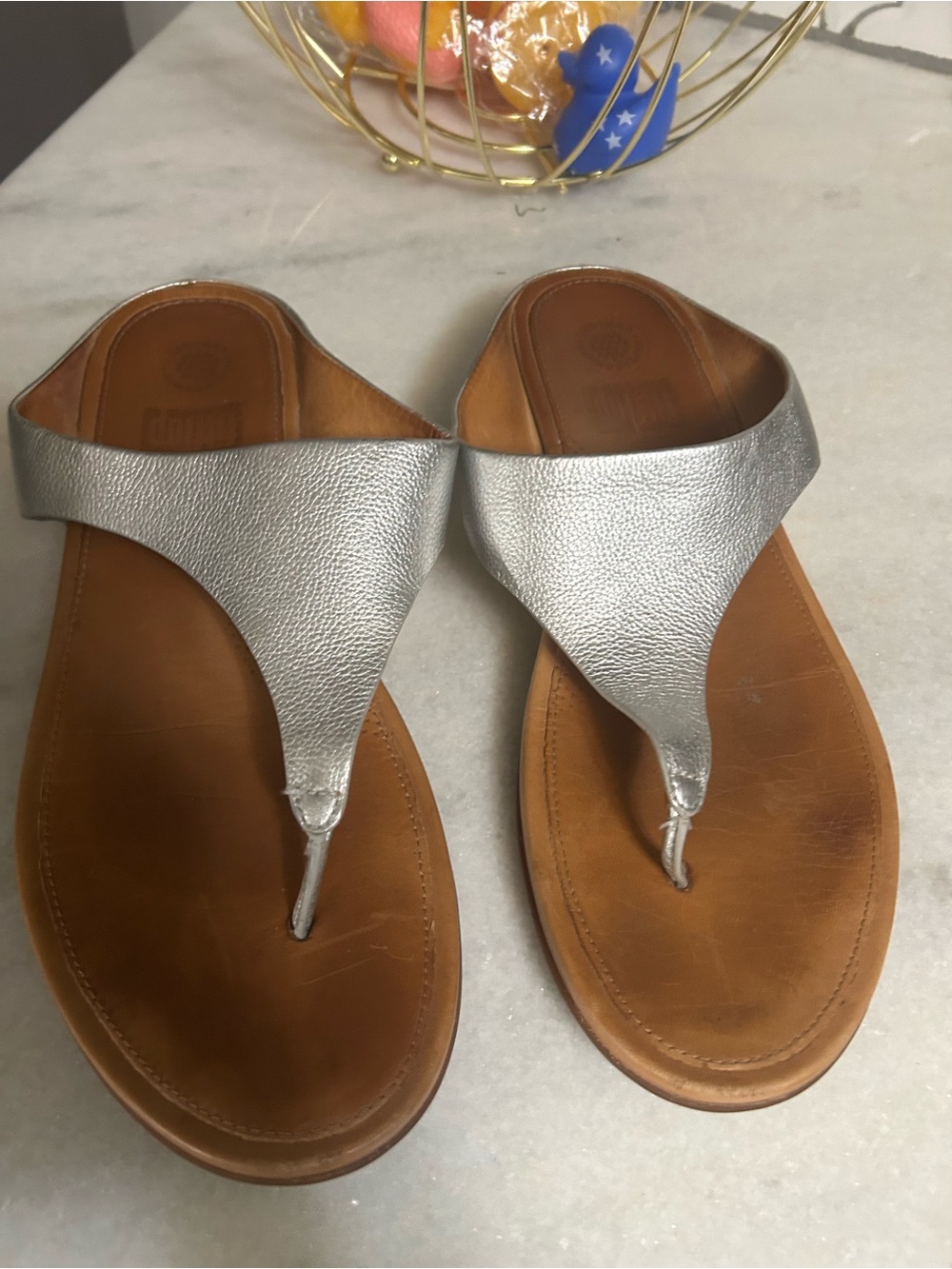 Women's FitFlop Silver Metallic Thong Comfort Sandals Flip Flops Orthotic Sz 10